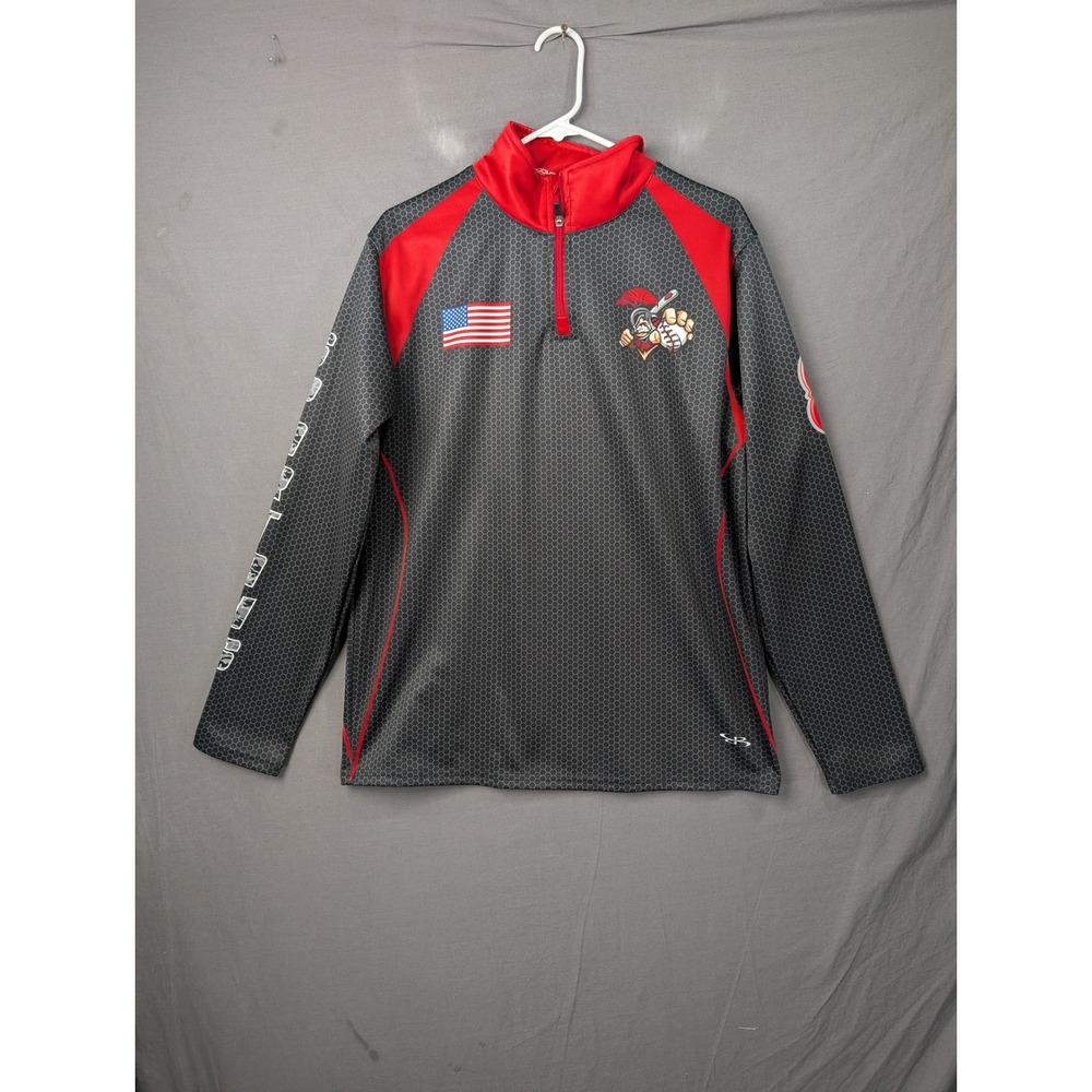 Boombah Mens Spartans Baseball 1/4 Zip Pullover Jacket Grey Red Size Medium
